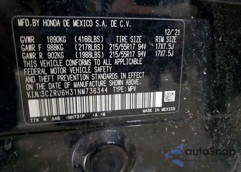 2022 Honda Hr-V Lx from USA, damaged, VIN 3CZRU6H31NM736344